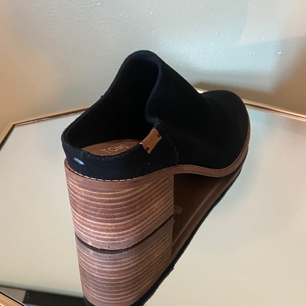 TOMS Black Suede Clogs with Wooden Heel - Picture 7 of 9